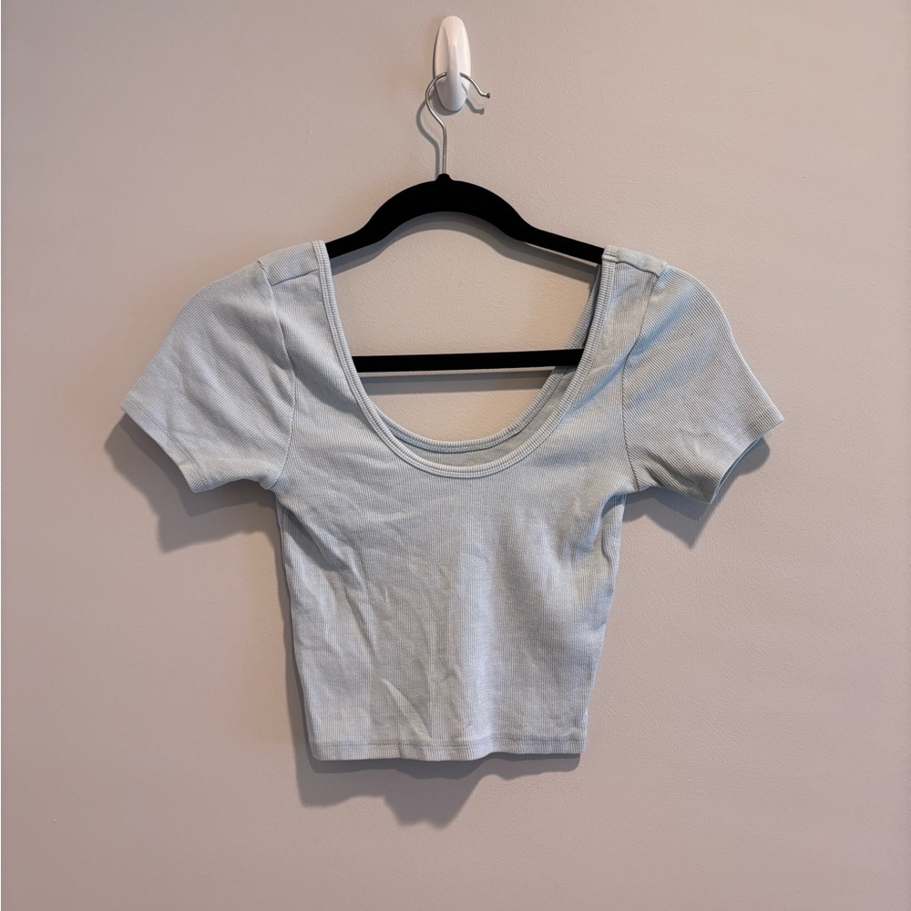 PacSun PacCares Scoop Neck Blue Ribbed Cropped Tee